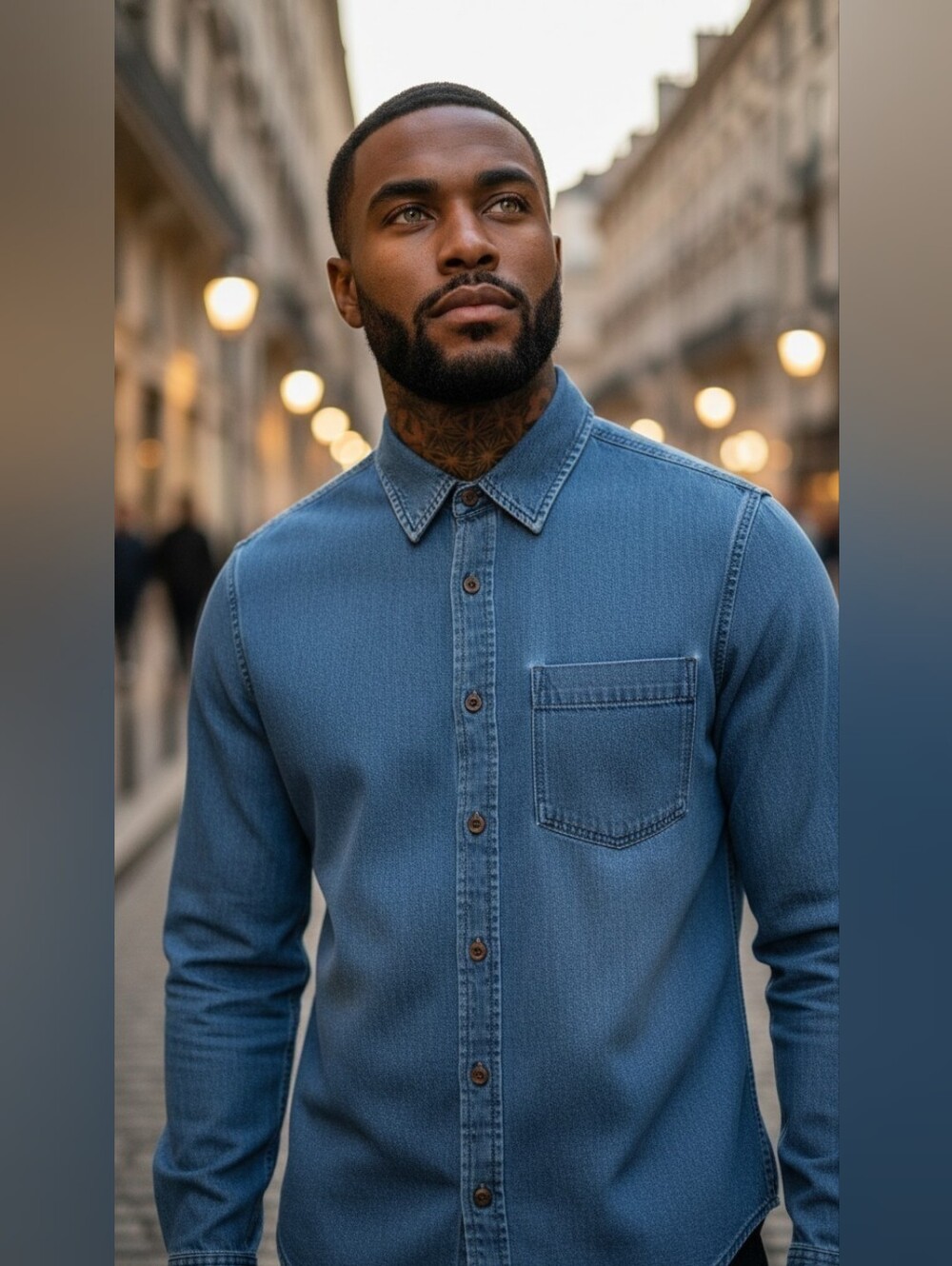Northwest Territory Men's Denim Button Down Shirt Blue 4XL 100% Cotton